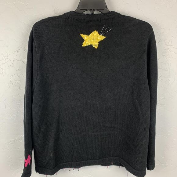 Vtg Jack B Quick Sweater Womens 2X Black Star Embroidered Beaded Cardigan - Picture 2 of 8